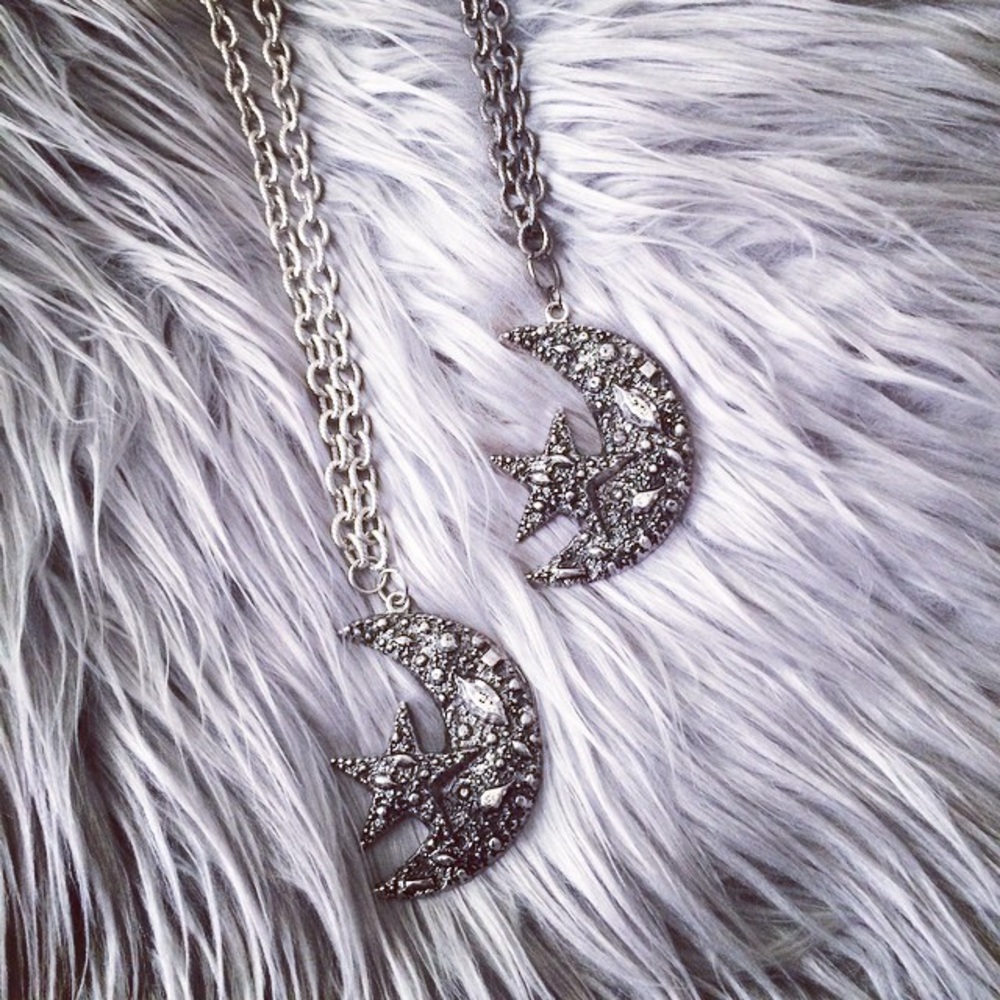 NEW chunky large moon and stars long necklace